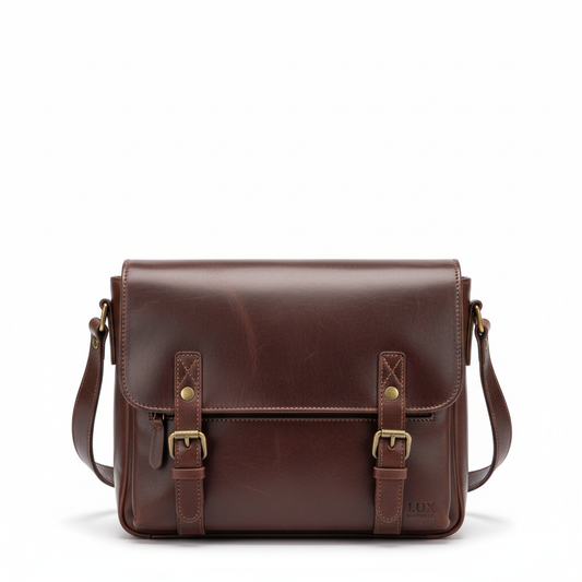 Premium leather men's crossbody bag studio shot